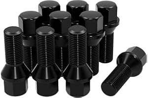 LUJIANI Black M14x1.5 Wheel Lug Bolts, 10 Pack Lug Bolt, 28mm Shank Length, 17mm Hex Conical Seat, One-Piece Aftermarket Lug Studs Set Compatible with A1 A3 A6, Golf Passat Beetle, C280 C300 C350