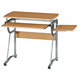 Compact Computer Desk With Side Shelf And Keyboard Panel. Color: Cherry