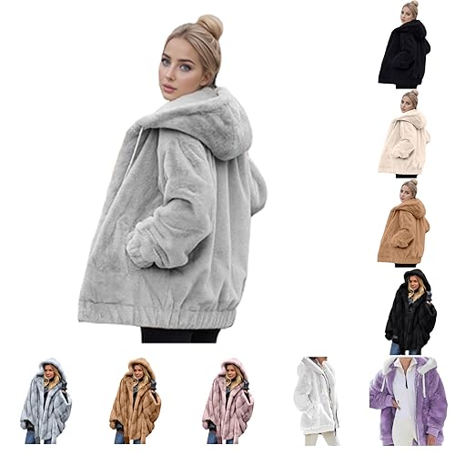 chunky cardigans for women uk Fleece Jacket Women Fuzzy Lapel Open Front Long Cardigan Coat Warm Outwear Casual Full Zip Solid Teddy Hoodie with Pockets women zip up lined hooded jackets