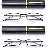Slim Pocket Reading Glasses Men Women, Compact Readers Super Clear Lens, Spring Hinge Metal Frame Eyeglasses