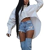 Voghtic Women's Asymmetrical Long Sleeve Button Down High Low Shirt Blouse Top