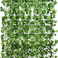 Artificial Ivy Leaf Plants Vine Hanging Garland Fake Leaves Greeny Chain Wall Home Room Garden Wedding Garland Outside Decoration, 12 Strands 86 FT (Parthenocissus)
