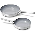 Caraway Fry Pan Duo - Nonstick Ceramic Frying Pan (8" & 10.5”) - Non Toxic, PTFE & PFOA Free - Oven Safe & Compatible with All Stovetops (Gas, Electric & Induction) - Gray
