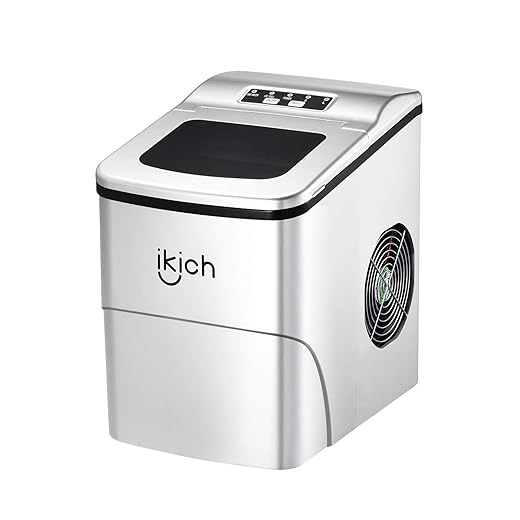 Ikich Portable Ice Maker Machine For Countertop, Ice Cubes Ready In 6 Mins, Make 26 Lbs Ice In 24 Hrs With Led Display Perfect For Parties Mixed Drinks, Electric Ice Maker 2L With Ice Scoop And Basket