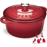 Overmont Enameled Cast Iron Dutch Oven - 5.5QT Cookware with Cookbook Cotton Heat-resistant Caps - Heavy-Duty Enamel Pot with