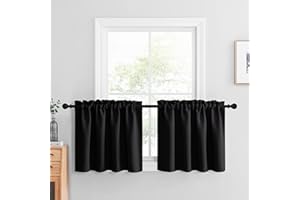 NICETOWN Thermal Insulated Blackout Window Valances for Nursery - Energy Efficient Home Decor Rod Pocket Curtain Panels for Bedroom Halloween Decor, Set of 2, 42W x 24L inches, Black