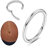 ZZHDCC 14G Clicker Belly Button Ring for Women White Gold Plated Hoop Belly Button Rings Shiny CZ Belly Button Clicker Oval Belly Ring Reverse Navel Body Belly Piercing Jewelry