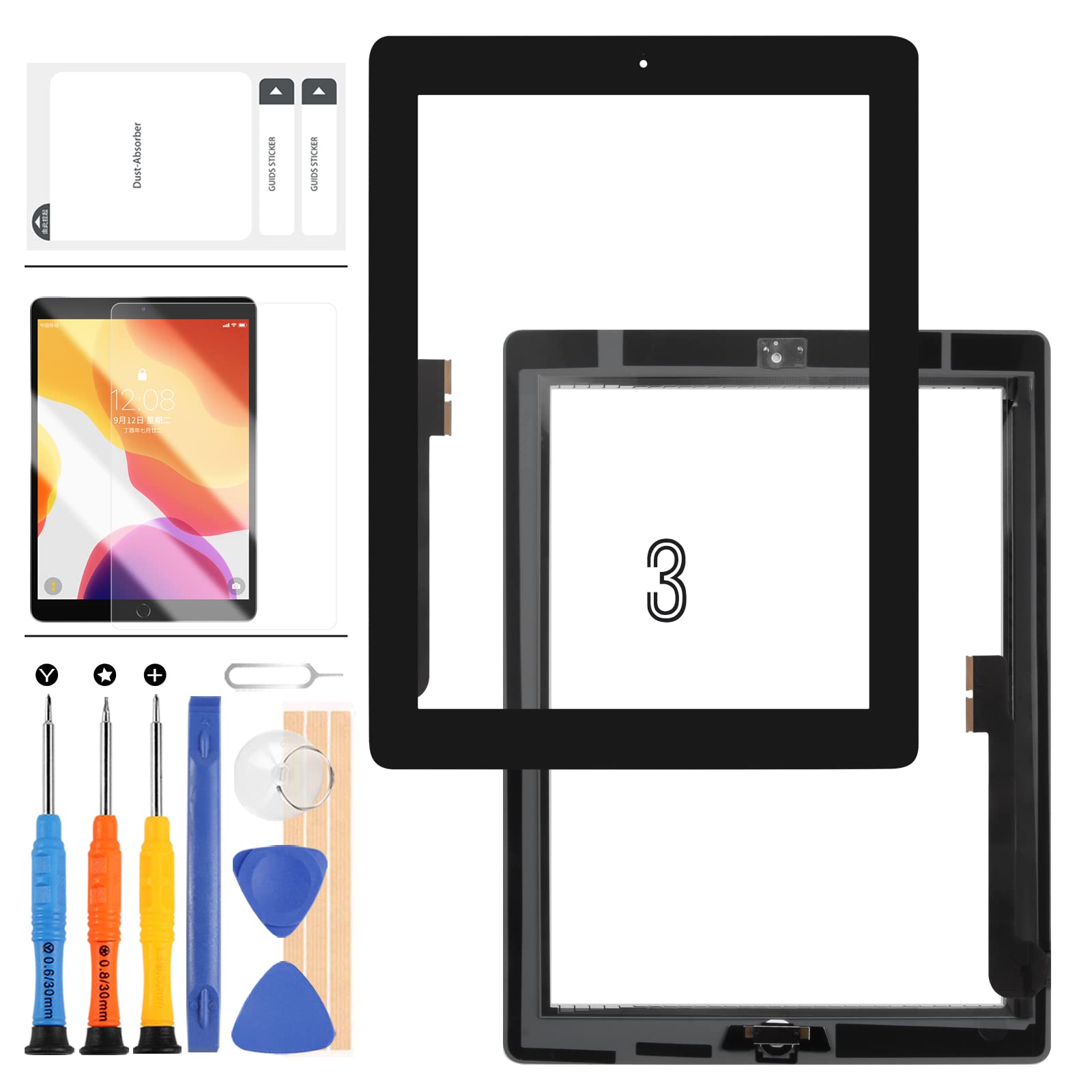 SRJTEK For iPAD 3 Screen Replacement Touch Screen for iPad 3 3rd Gen A1416 A1403 A1430 Digitizer Sensor Glass Panel Assembly Repair Parts Kits,Include Home Button (Black)