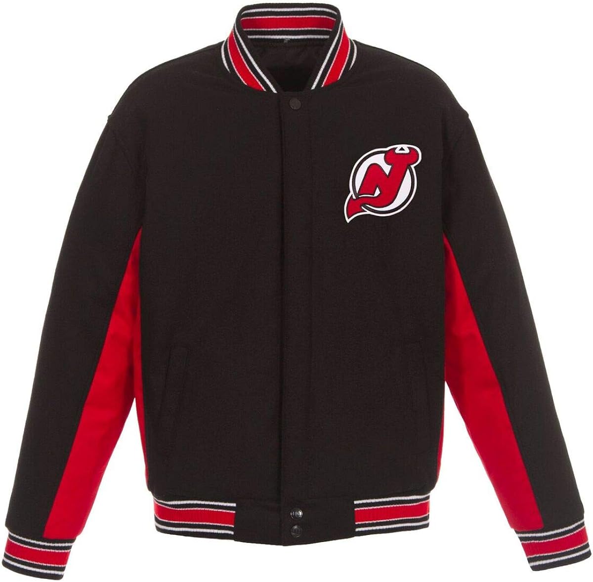New Jersey Devils NHL Black Red Wool Reversible Full Snap Jacket Wool