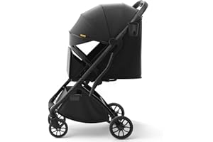 newyoo GlideTow TR18M Compact Travel Stroller for Infant, Lightweight Foldable Baby/Toddlers Stroller with Luggage Handle & Cup Holder, One-Hand Easy Fold, Lay-Flat Seat, Black