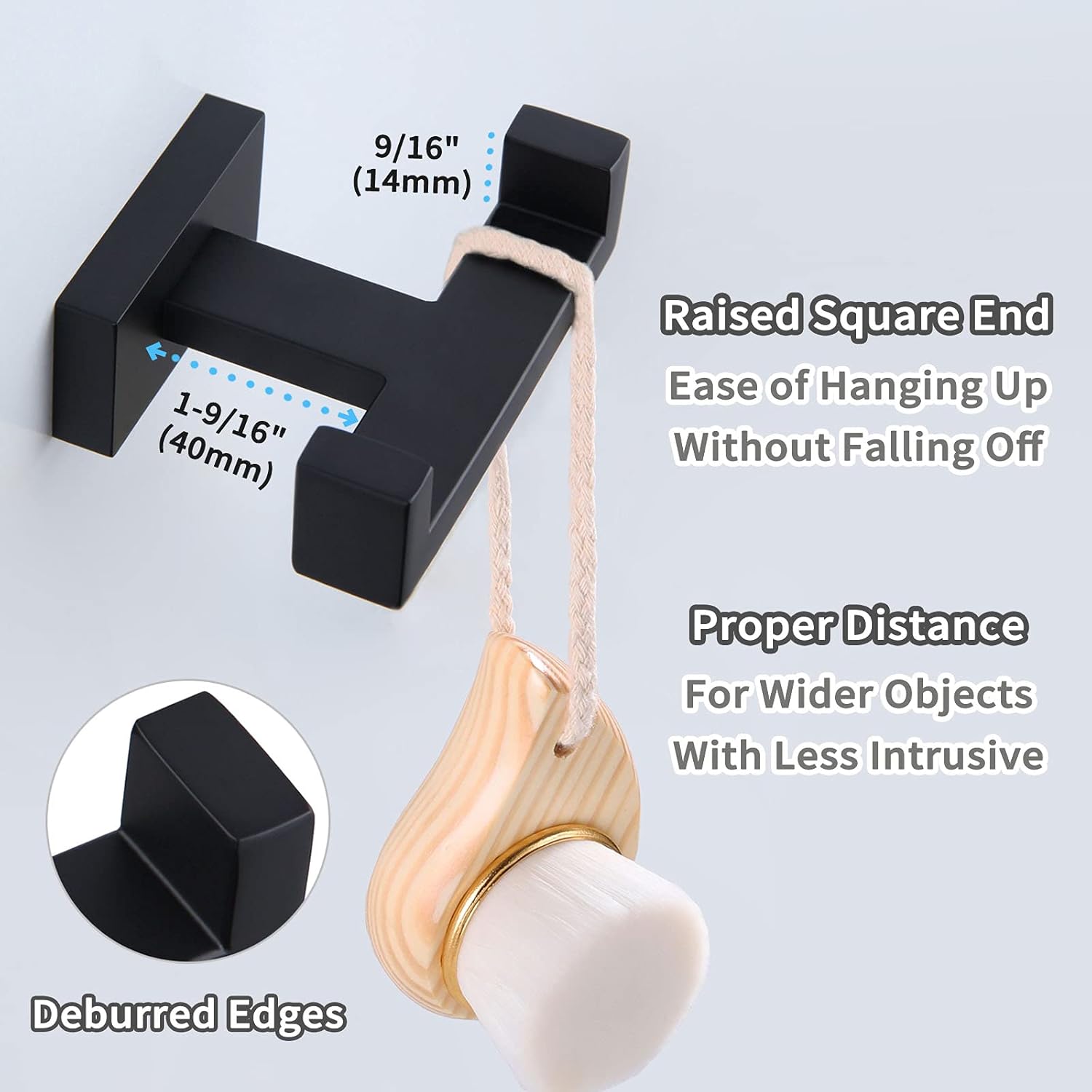 Double Robe Hook, Angle Simple Stainless Steel Bath Towel Hook Coat Hook Purse Holder Kitchen Bathroom Shower Towels Dual Hook Washcloths Jackets Holder Wall Mount, Matte Black - - 