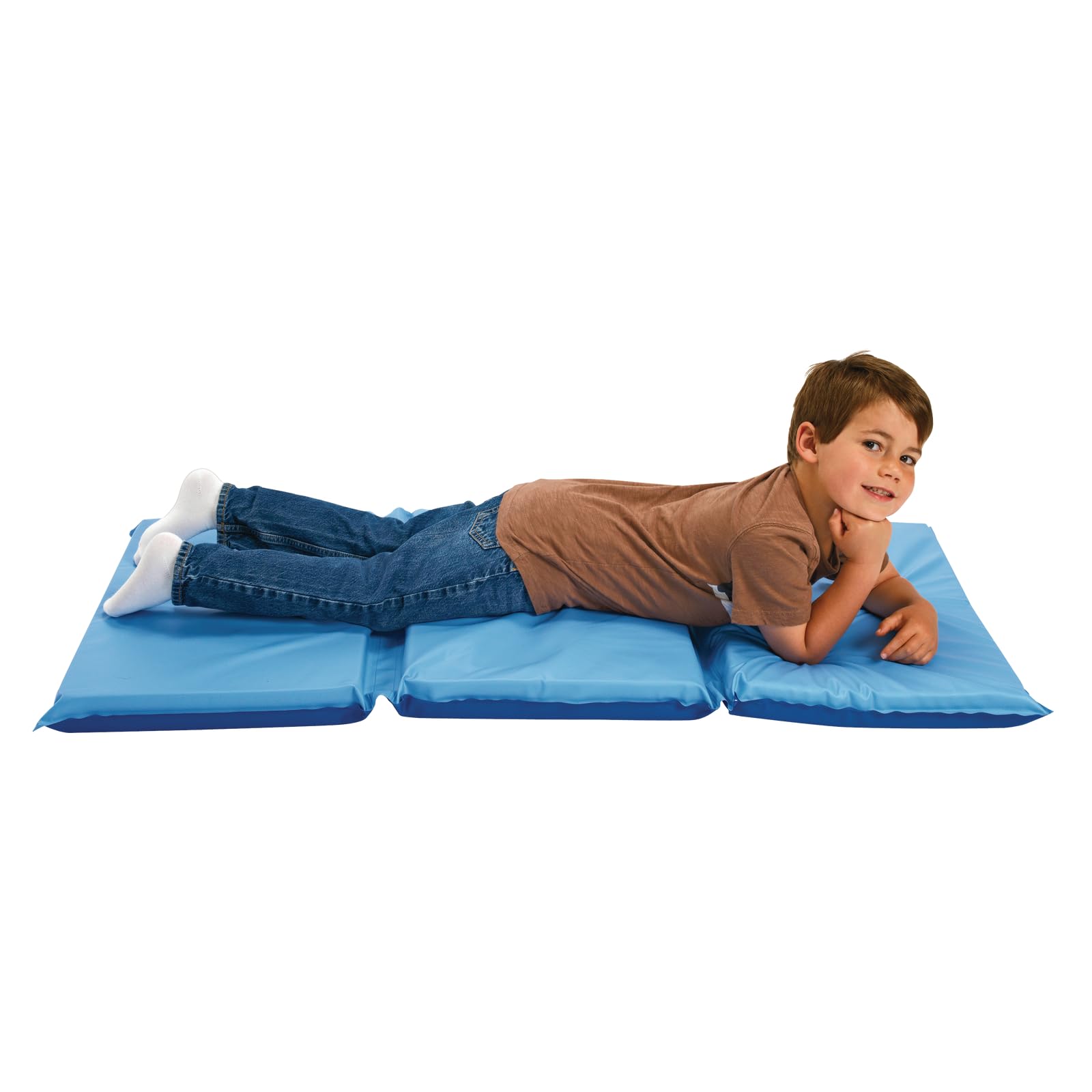 Photo 1 of 2 Inch Two-Tone Blue Germ-Free Rest Mat by MyPerfectClassroom, Tri-Fold Mat for Comfortable and Safe Nap Time in Daycares, Preschools and Playrooms