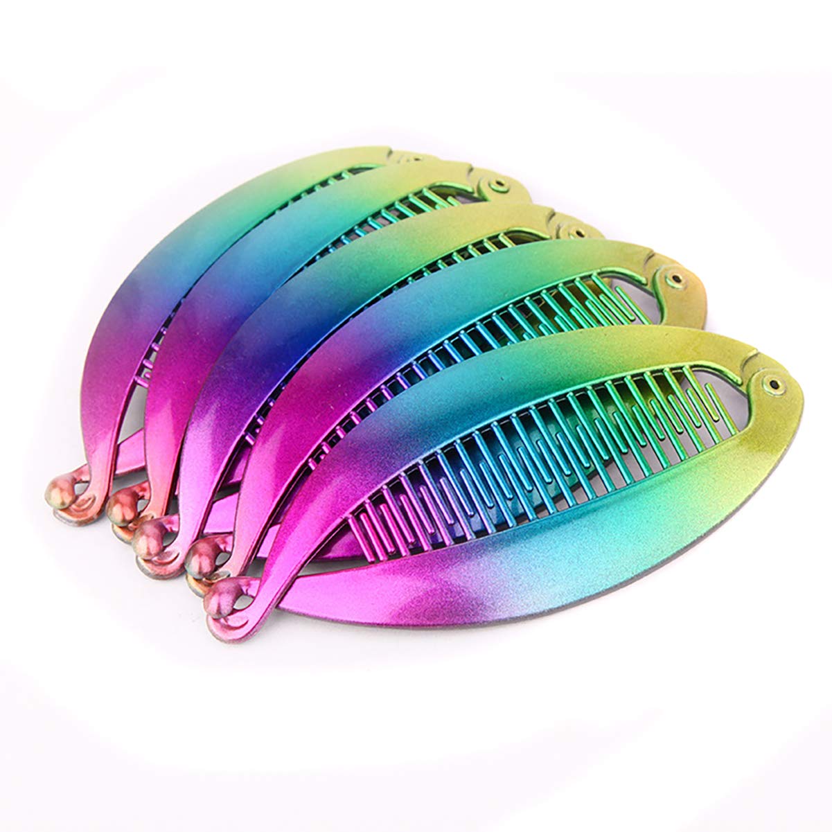 Fodattm 5 PCS Rainbow Color Large Banana Hair Clip French Hair Comb Plastic Shell Hairgrip Ponytail Hair Clincher for Women
