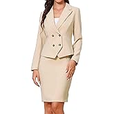 Allegra K Skirt Suit Sets for Women's 2 Pieces Office Double Breasted Blazer Pencil Skirt Business Outfits