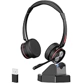 EMAIKER Bluetooth Headset with Mic for PC, Wireless Headset with ENC Noise Cancelling, USB Dongle &amp; Charging Base, Office Headphones for Teams, Zoom, Computer, Call Center