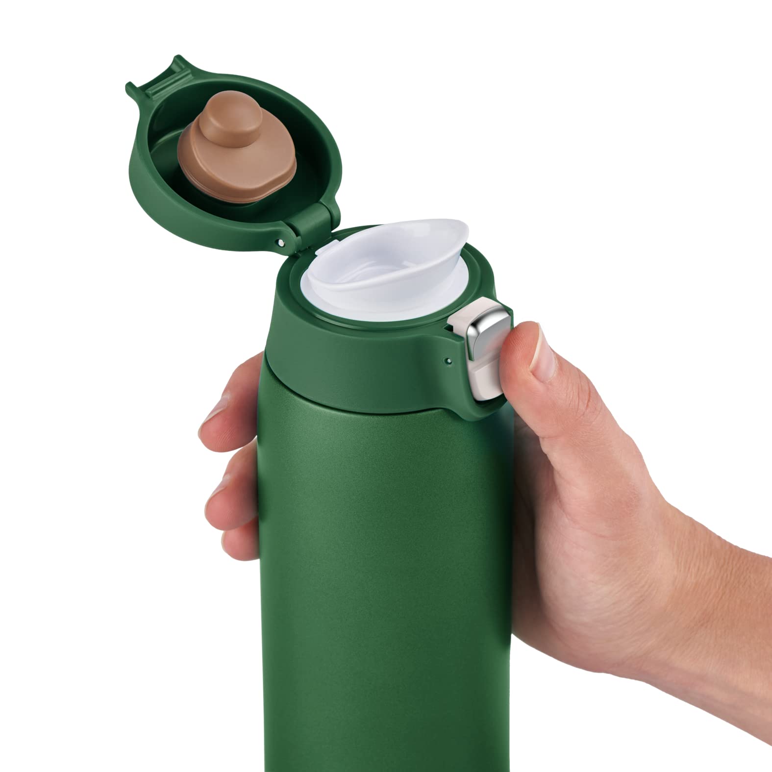 Emsa N21519 Travel Mug Light Isolierbecher, Fassungsvermögen: 0,4 L, extra-schlankes Format, Leichtgewicht, Edelstahl, Klappverschlusssystem, 100% dicht, 8h heiß/16h kalt, Grün 2