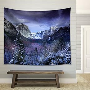 Winter Landscape with Mountain and Trees - Fabric Wall Tapestry Home Decor - 51x60 inches