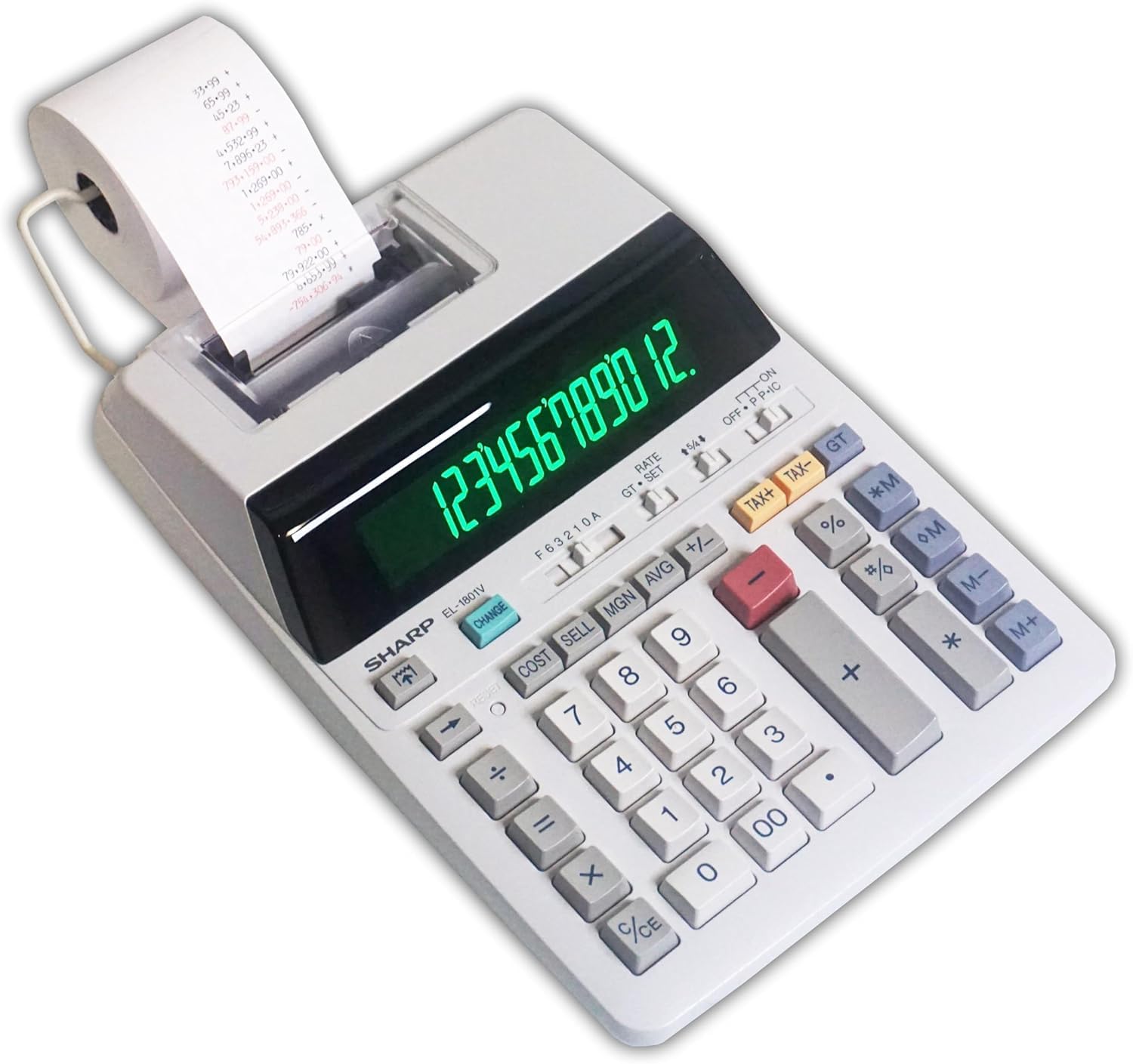 Sharp EL-1801V Ink Printing Calculator, 12-Digit LCD, AC Powered, Off-White, Ideal for Business & Office Use, Easy-to-Read Display & Durable Design