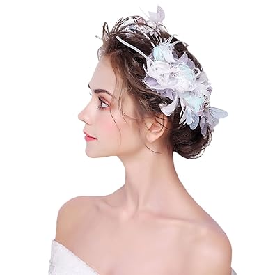 Amazon Kanromeヘアバンド 髪飾り レディース 花嫁 羽根 チュール