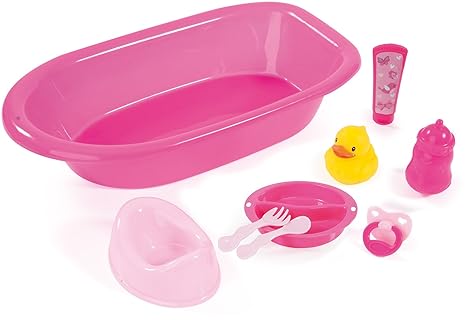 Bayer Design 73353AA - Großes Zubehör-Set, Badewanne für Puppen (inkl. Potty Besteck, Quietscheentchen, Schnuller und Pflegep