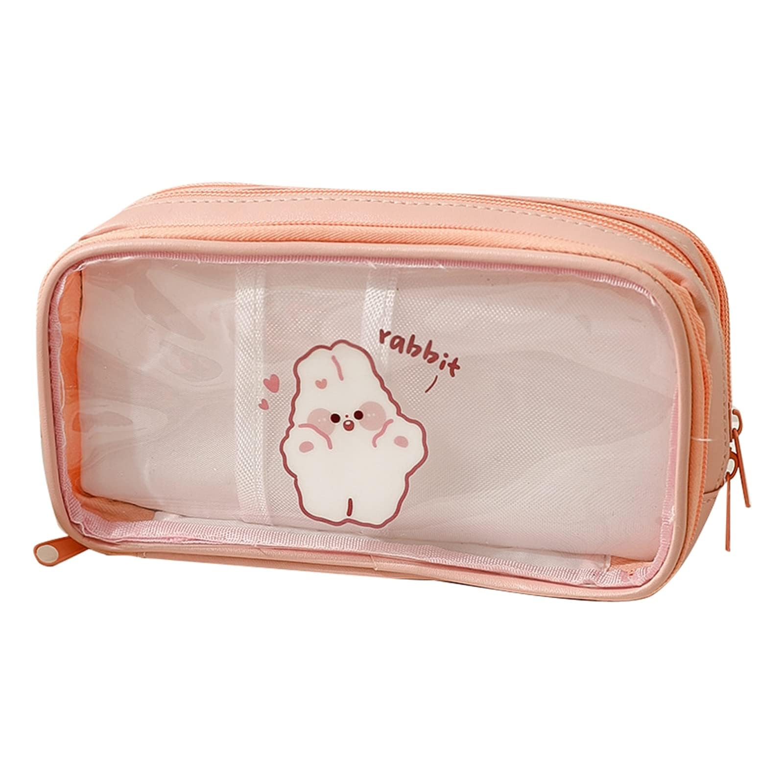 HERCHR Cute Pencil Case, Kawaii Pencil Pouch Clear PVC Pencil Case Organizer Waterproof Pencil Pen Case Cosmetic Bag Organizer for Girls Kids Teen(Pink)