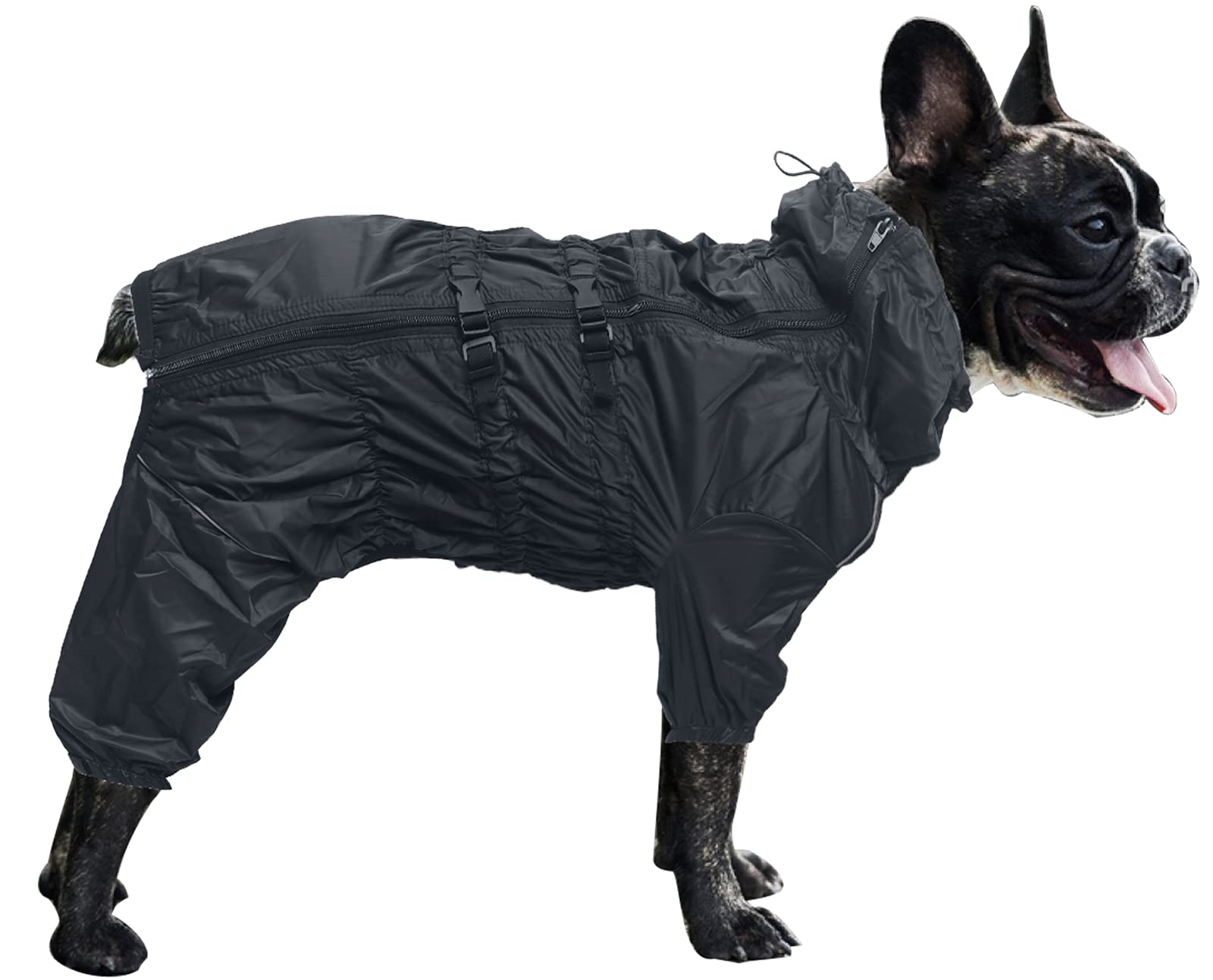 Dog raincoats waterproof dog coats with legs raincoat for dogs reflective stripe dog rain coat for small medium breeds - Black - S — image 1