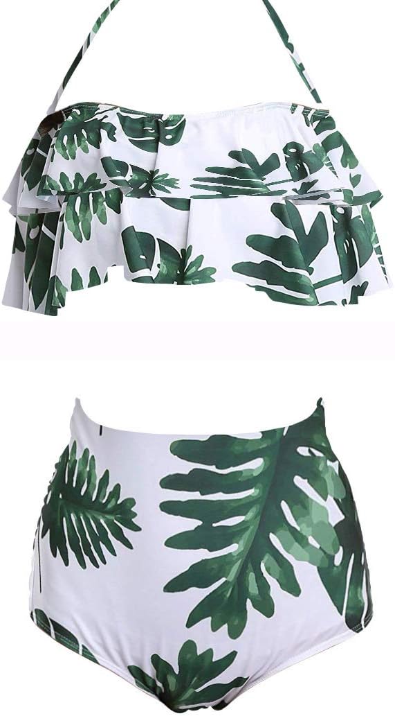 AOQUSSQOA Women Swimsuit High Waist Flounce Bikini Set Halter Ladies Swimming Costume Beach Bathing Swimwear