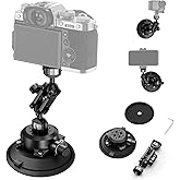 CAMEDAFLX Camera Suction Cup Mount with Ball Head Magic Arm,4.5" Metal Vacuum Suction Cup Mount Car Windshield Dash Mount for Action Camera/Phone Holders with 1/4",1/8" Holes(Black)
