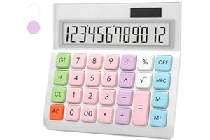 Model 2276 White Calculator, UPIHO Standard Calculator with Solar Power, 12 Digit Display and Big Buttons Calculator,White Office Supplies and Desk Accessories,Cute Calculator for Office,School