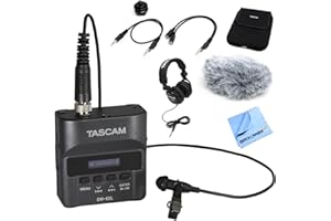 Tascam Portable Digital Studio Recorder with Lavaliere Microphone (DR-10L) with Accessory Pack for DR Series, Closed-Back Professional Headphones Black & Beach Camera Micro Fiber Cloth