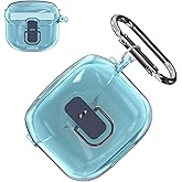 POZCIS for JBL Tune Flex Case Cover, Hard PC Clear Shell Protective Earbuds Case, Only Compatible with JBL Tune Flex, Headphones Case with Carabiner Accessories Set(Clear Blue)