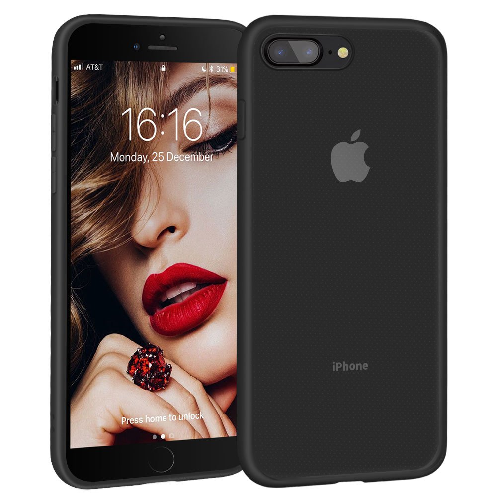 iPhone 8 Plus Case, iPhone 7 Plus Case, JASBON Ultra Thin Case TPU Bumper Transparent Crystal Hard PC Back Cover Full Protective Drop Protection Case for Apple iPhone 8/7 Plus-Black