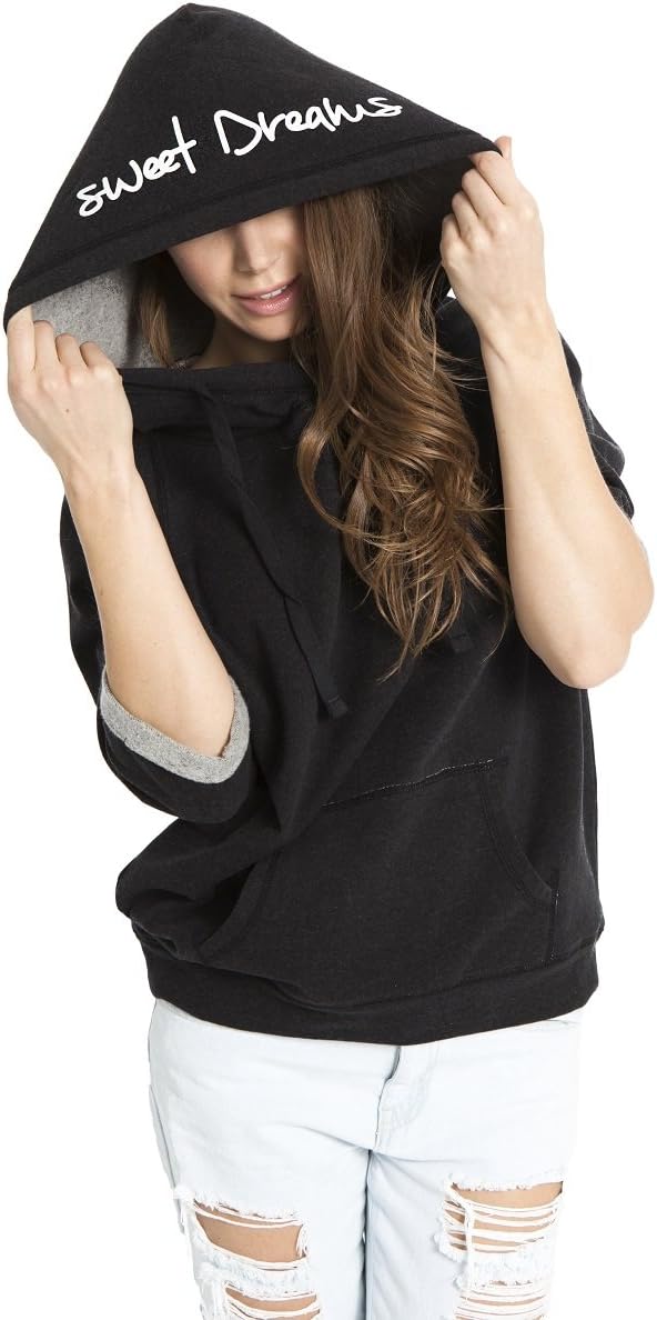 VIVILISH WOMEN SWEET DREAMS HALF-SLEEVE WARM HOODIE - Designed in Los Angeles, Dark Charcoal, Medium
