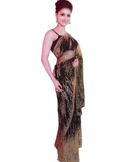 Desinger Black Net with Sequence Embroidery Work Saree
