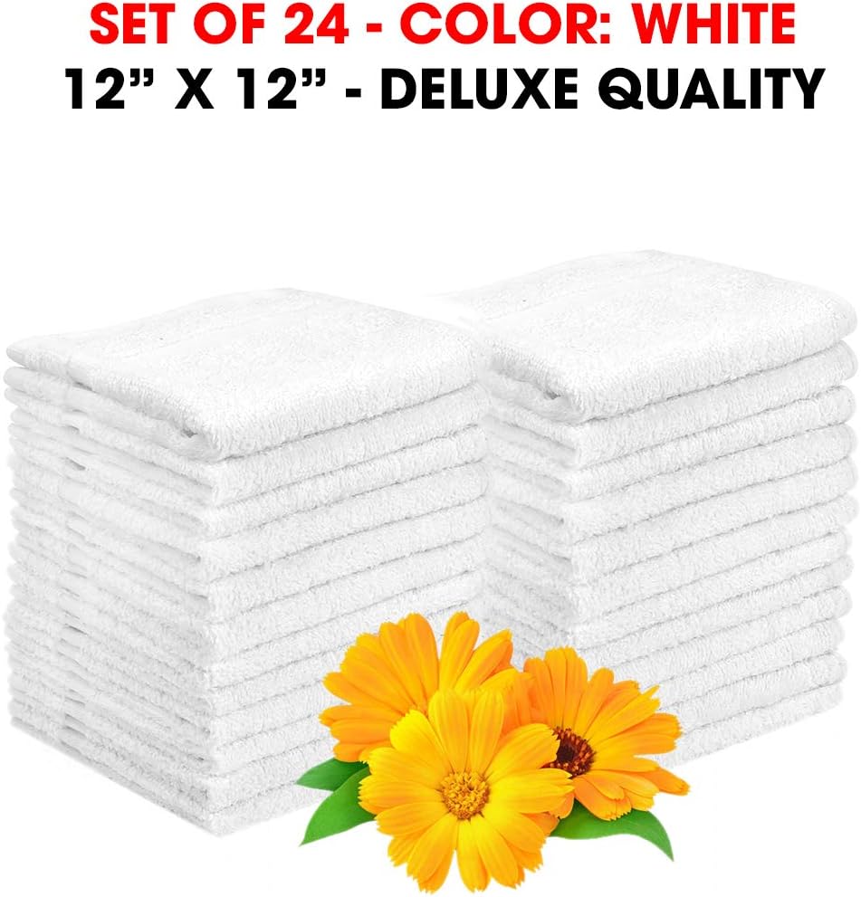 Talvania Washcloths Towels 24 Pack Super Absorbent Terry Towel 100% Ring Spun Cotton White Wash Cloth with Border Design Ideal for Face Wash Long Lasting Multi-Purpose Gym Spa Home Bath Towel 12"X12": Home & Kitchen