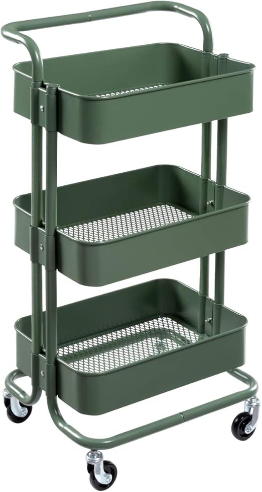 DOEWORKS Storage Cart 3 Tier Metal Utility Cart Rolling