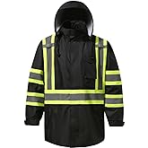 DPSAFETY Reflective Rain jackets for men waterproof,Hi Vis Safety Coat With Reflective Strips,High Visibility Class 3 Rain jackets With 2 large pockets,Zipper,Black ,SM/MD