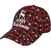 Christmas Snowflakes Flat Baseball Cap Xmas Golf Hat Adjustable Snapback Hat Red Plaid Cap Hats for Men Women