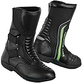 SAGA MOTO Men's Motocross Motorcycle Boots – Protective Genuine Leather Riding Shoes with Durable Non-Slip Rubber Sole for Road