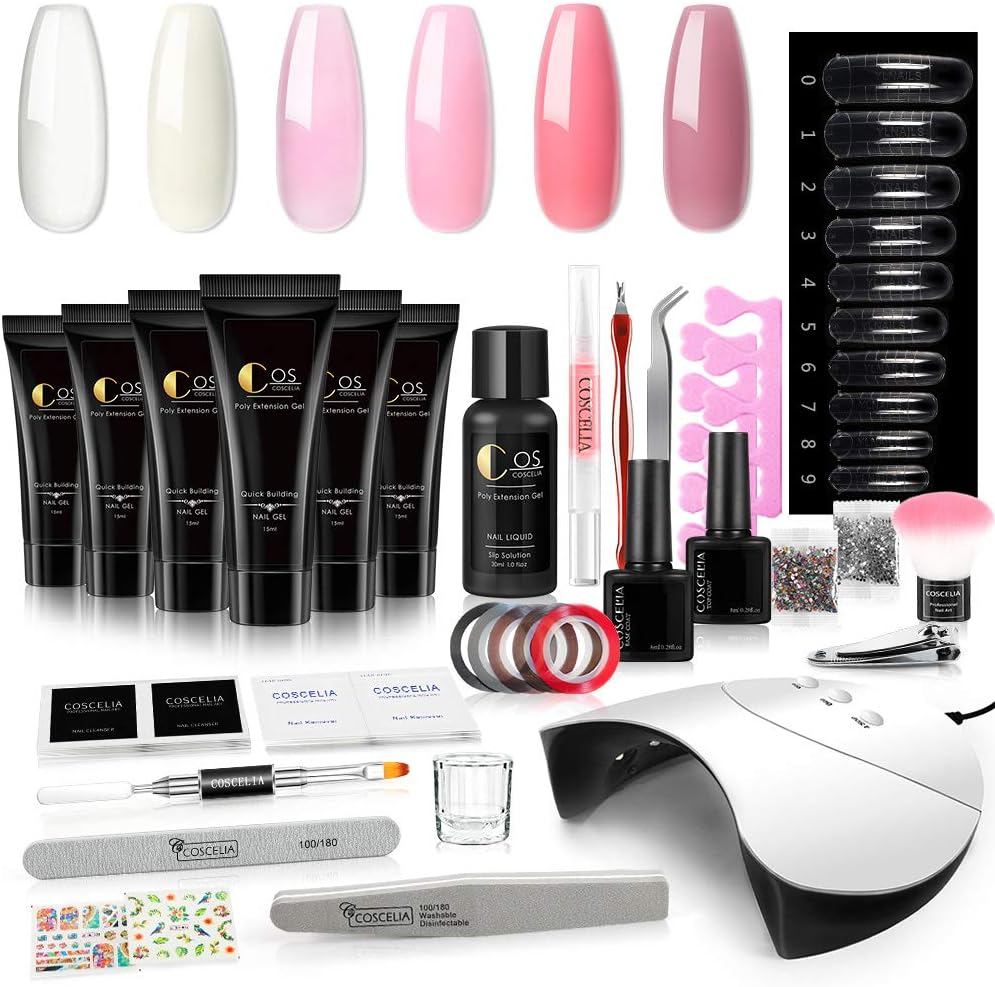 Poly Nail Gel Kit with 36W LED Nail Lamp 6 Colors 15ml Builder Extension Gel Nail Enhancement Tool with Base Top Coat