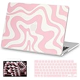AKIT Compatible with MacBook Air 13 inch Case 2026 2025 2024-2022 M4 M3 M2 A3240 A3113 A2681, Unique Pattern Hard Shell Laptop Case+Screen Protector+Keyboard Cover for MacBook Air 13.6 inch, Pink Wave