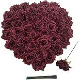 GrainBuds Fake Flower Heads for Craft,3.8" Wine Red Rose Artificial Flowers,36 Pcs Silk Rose Wedding Decoration Party Home Decor,DIY Crafts (Burgundy, 3.8)