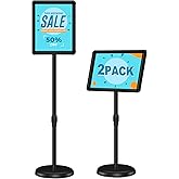 2 Pack Sign Holder Stand 8.5x11 inch for Display, Height Adjustable Floor Standing Signage Stand with 360° Rotated Snap Open Frame for Malls, Schools, Advertising, Outdoor Poster Stand