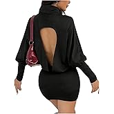 GORGLITTER Women's Backless Long Sleeve Dress Open Back Mock Neck Sexy Dressy Bodycon Party Going Out Mini Dresses