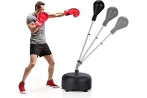 Goplus Punching Bag with Stand for Adults Kids, Freestanding Reflex Speed Bags with 55’’-62.5’’ Adjustable Height, Boxing Equ