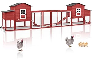 Magazoopet 158" L Large Chicken Coop with Run, Chicken Hen House with Nesting Boxes, Wheels, Outdoor Indoor Mobile Rabbit Hutch, Poultry Cage for Chickens Ducks Bunny with Removable Tray, Ramp (Red)
