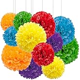 Aimto 12pcs Rainbow Paper Pom Poms Decorations for Party Ceiling Wall Hanging Tissue Flowers Decorations - 6 Colors of 12 Inch, 10 Inch
