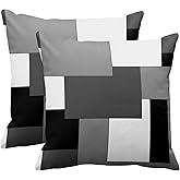 Emvency Set of 2 Grey Geometric Throw Pillow Cover Black Gray White Painting Abstract Checkered Design Decorative Pillow Case Modern Home Decor Standard Square 18x18 Inch Cushion Pillowcase