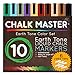 Chalkmaster Liquid Chalk Markers - Huge 10 Earth Tone Color Liquid Chalk Premium Artist Quality Marker Pen Set + 6 FREE Additional 6 mm Reversible Chisel to Bullet Point Tips 100% Guarantee