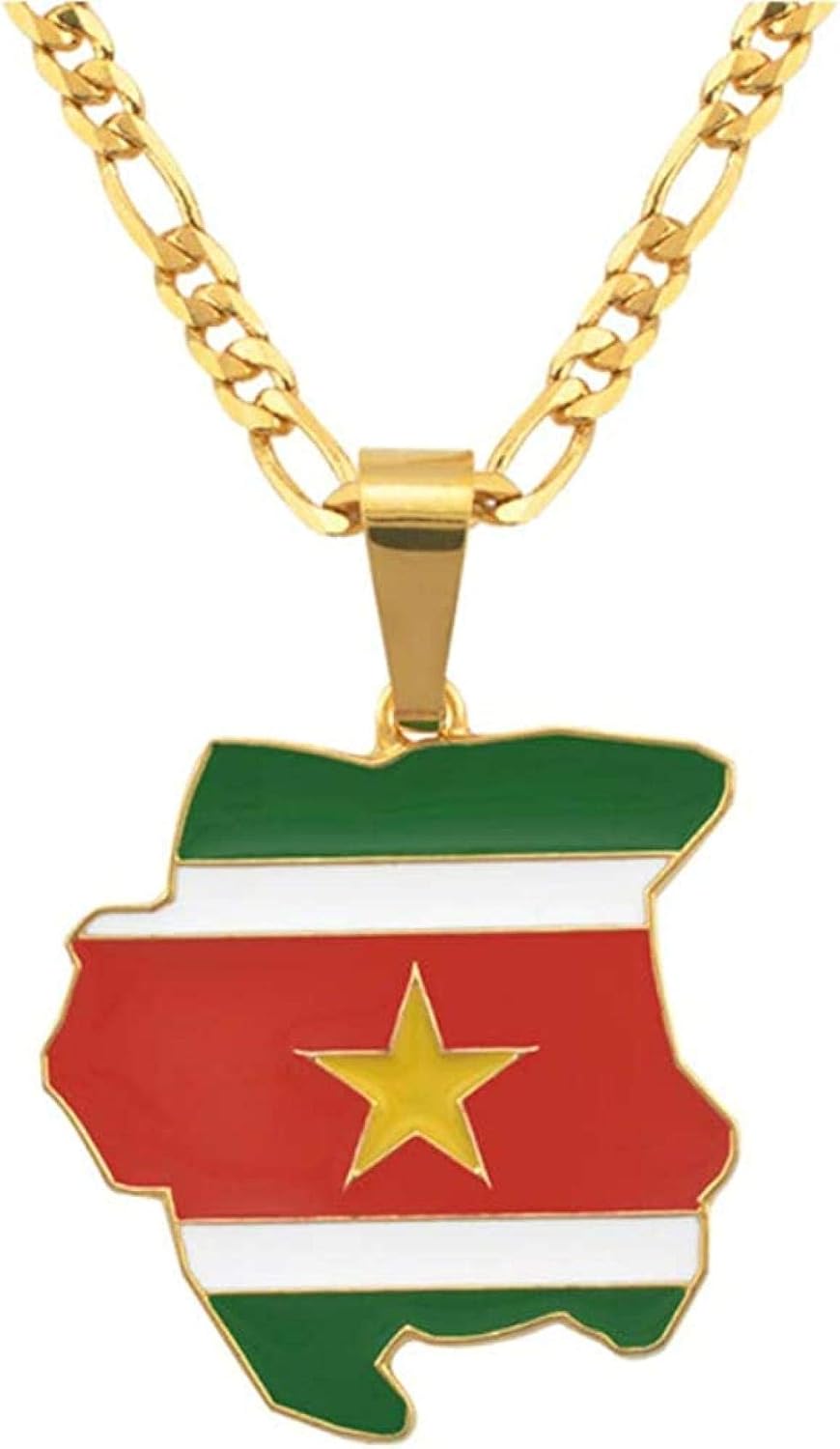 YZXYZH Necklace Gold Color Map of Suriname Flag Charms Pendant